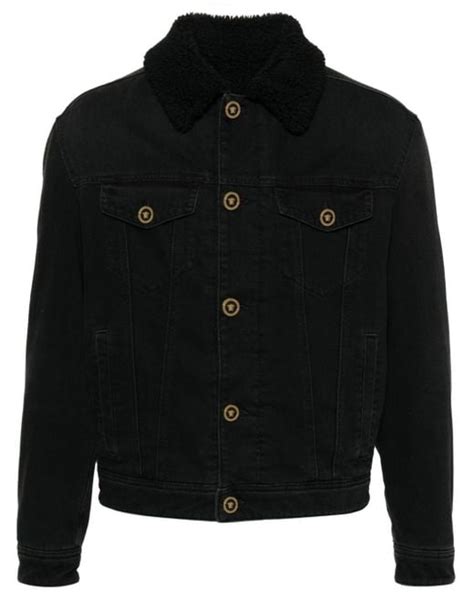 Padded denim blouson jacket with shearling collar 